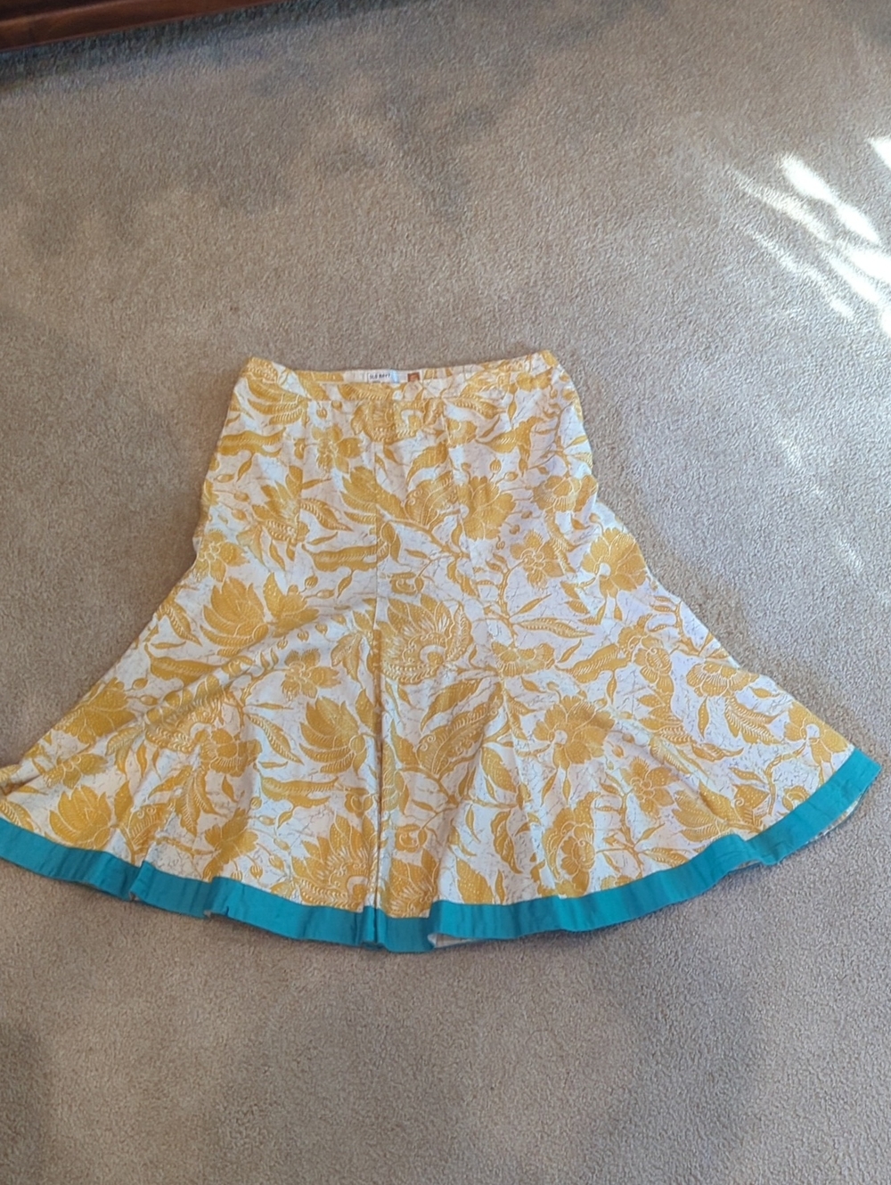 Old Navy Yellow Floral Circle Skirt with Teal Trim